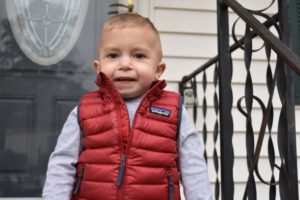 Chronicles of a heart mom - sweet Parker in his signature red Patagonia vest