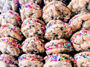 Celebrate a birthday during quarantine with sprinkle sandwich cookies!